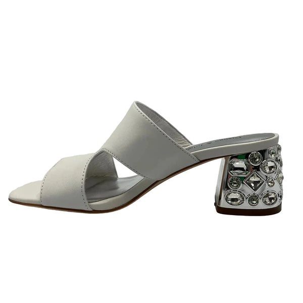 CRYSTAL SLIP ON WHITE CHUNKY HEEL SANDAL Shoes Django & Juliette 