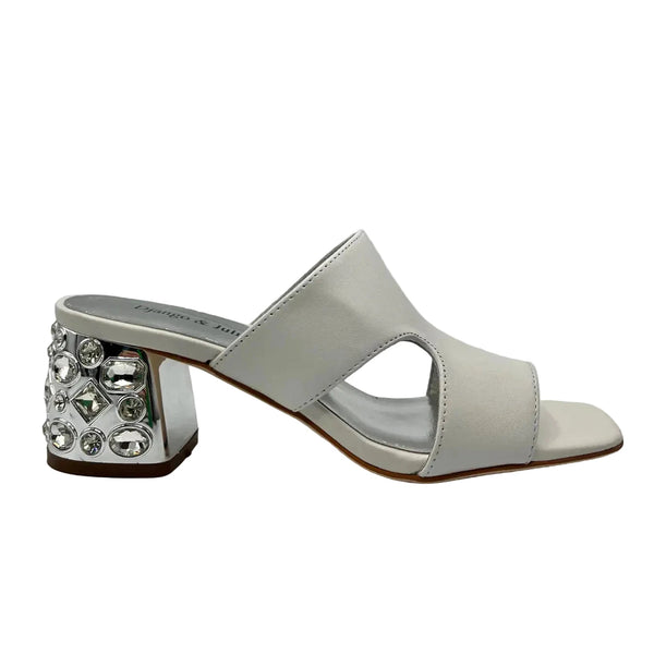 CRYSTAL SLIP ON WHITE CHUNKY HEEL SANDAL Shoes Django & Juliette 