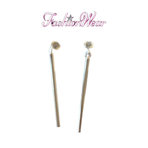 CRYSTAL STUD LONG SILVER EARRINGS Earrings FashionWear Collection Clear 