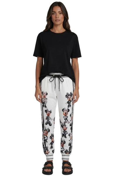 CUTE CHARACTER ELASTIC WAIST PANT Pants Made In Italy S Black/White 