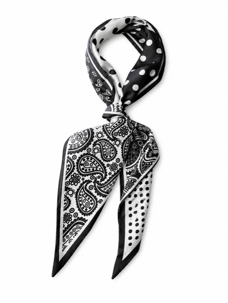 BLACK AND WHITE PAISLEY SATIN SCARF