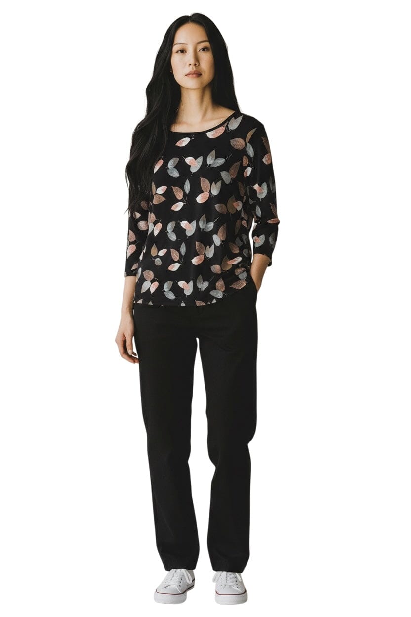 DAINTY LEAF FALLING PRINT TOP Top Bali XS Black Pink 