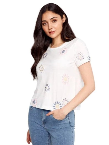 DAISY EMBROIDERED FRONT ORGANIC COTTON TOP T Shirts & Tops Charlie B S Daisy Mix 