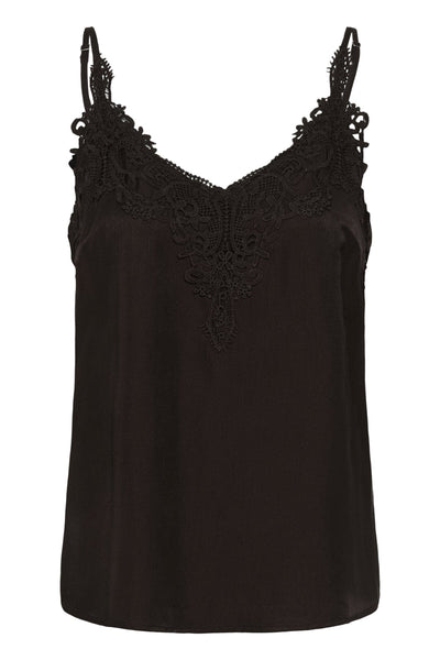 DARK BROWN FLOWY TANK WITH LACE NECKLINE AND ADJUSTABLE STRAPS Camisole CREAM 