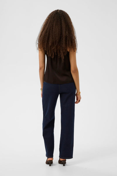 DARK BROWN FLOWY TANK WITH LACE NECKLINE AND ADJUSTABLE STRAPS Camisole CREAM 