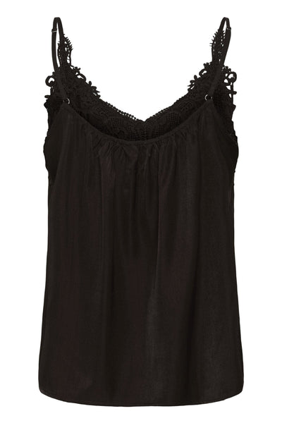 DARK BROWN FLOWY TANK WITH LACE NECKLINE AND ADJUSTABLE STRAPS Camisole CREAM 