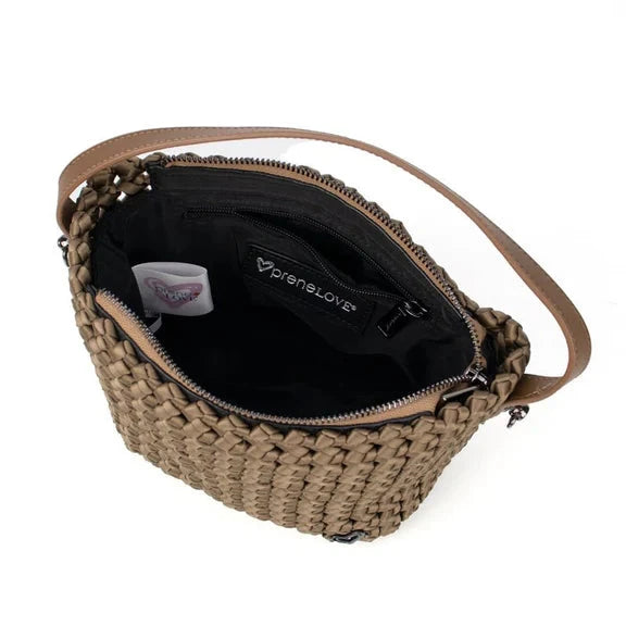 DARK KHAKI SMALL WOVEN HAND KNOTTED TOTE Handbag prenelove 