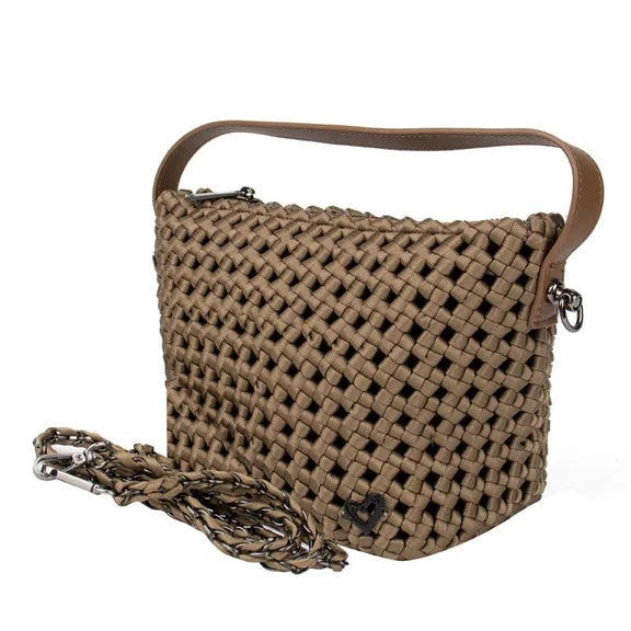 DARK KHAKI SMALL WOVEN HAND KNOTTED TOTE Handbag prenelove OS Khaki 