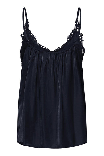 DARK NAVY FLOWY TANK WITH LACE NECKLINE AND ADJUSTABLE STRAPS Camisole CREAM 