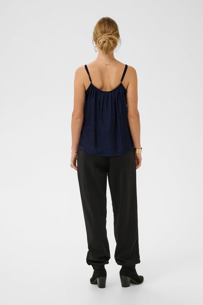 DARK NAVY FLOWY TANK WITH LACE NECKLINE AND ADJUSTABLE STRAPS Camisole CREAM 