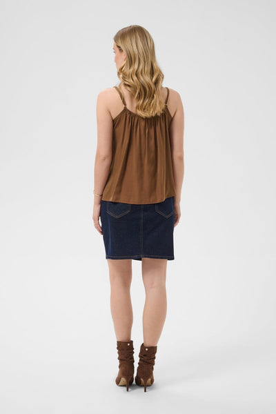 DARK TAUPE FLOWY TANK WITH LACE NECKLINE AND ADJUSTABLE STRAPS Camisole CREAM 
