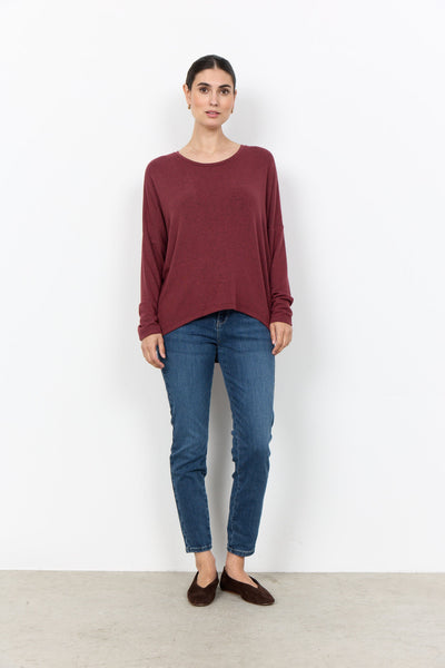 DEEP BURGUNDY ULTRA SOFT DROP SLEEVE COZY TOP SWEATER SOYA CONCEPT 