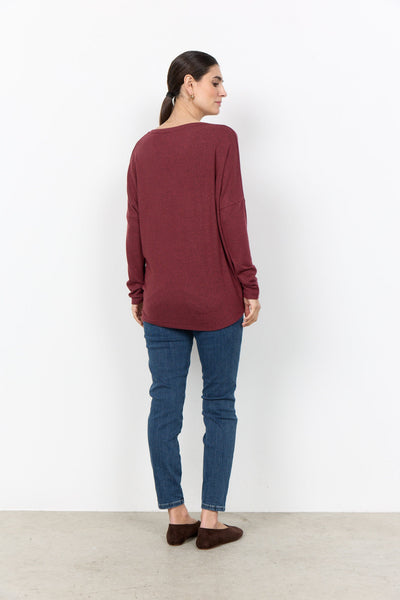 DEEP BURGUNDY ULTRA SOFT DROP SLEEVE COZY TOP SWEATER SOYA CONCEPT 