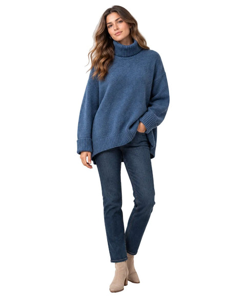 DENIM BLUE DOG WALKER COZY CHUNKY SWEATER SWEATER Eco Verde 