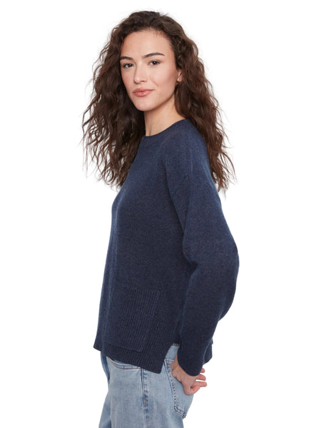 DENIM CREW NECK CROPPED SWEATER WITH FRONT POCKET SWEATER Charlie B 