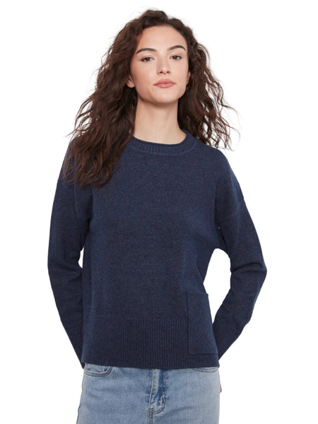 DENIM CREW NECK CROPPED SWEATER WITH FRONT POCKET SWEATER Charlie B 