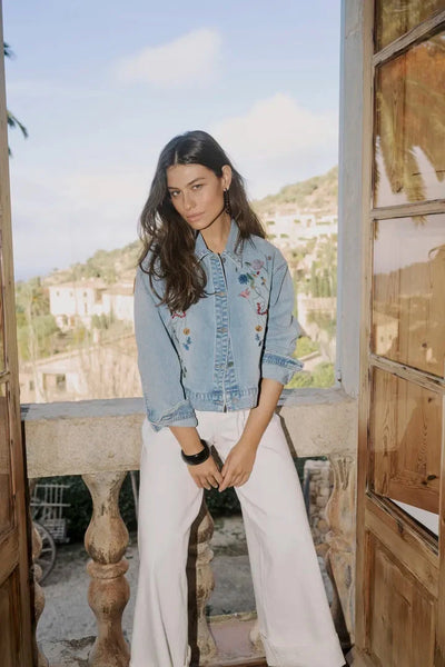 DENIM CROP EMBROIDERED JACKET Blazer CULTURE 