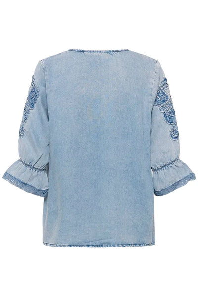 DENIM DETAILED SLEEVE TOP Shirts & Tops CREAM 