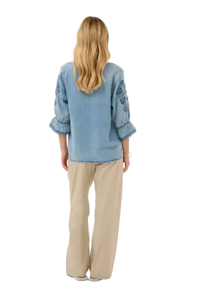 DENIM DETAILED SLEEVE TOP Shirts & Tops CREAM 