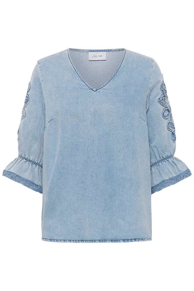 DENIM DETAILED SLEEVE TOP Shirts & Tops CREAM 