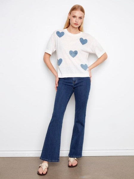 DENIM HEART PATCH SHORT SLEEVE TOP Shirts & Tops Charlie B 
