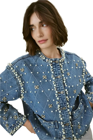 DENIM JACKET WITH PEARLS AND BLING Coats & Jackets CULTURE 