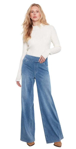DENIM PULL ON WIDE LEG PANTS Pant Charlie B. 