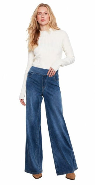 DENIM PULL ON WIDE LEG PANTS Pant Charlie B. 
