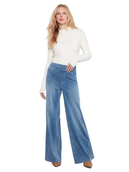 DENIM PULL ON WIDE LEG PANTS Pant Charlie B. XS Medium Blue 