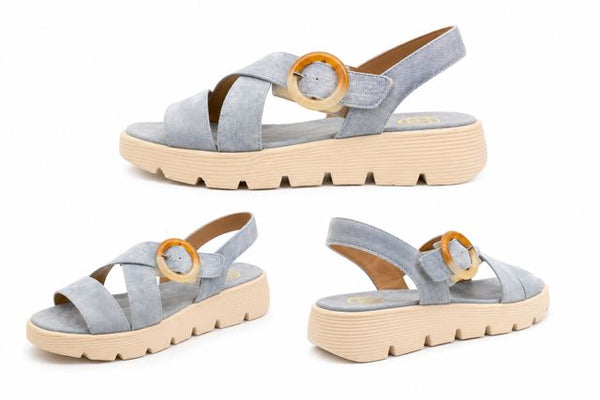 DENIM SIDE BUCKLE STRAPPY PLATFORM SANDALS Shoes Little Empress 
