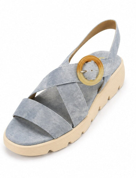 DENIM SIDE BUCKLE STRAPPY PLATFORM SANDALS Shoes Little Empress 41 Denim 