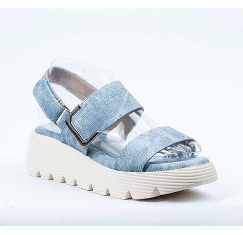 DENIM WEDGE SANDAL WITH VELCRO CLOSURE Shoes Little Empress 36 Denim 