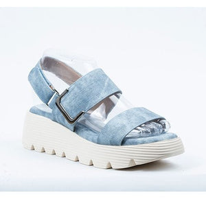 DENIM WEDGE SANDAL WITH VELCRO CLOSURE Shoes Little Empress 36 Denim 