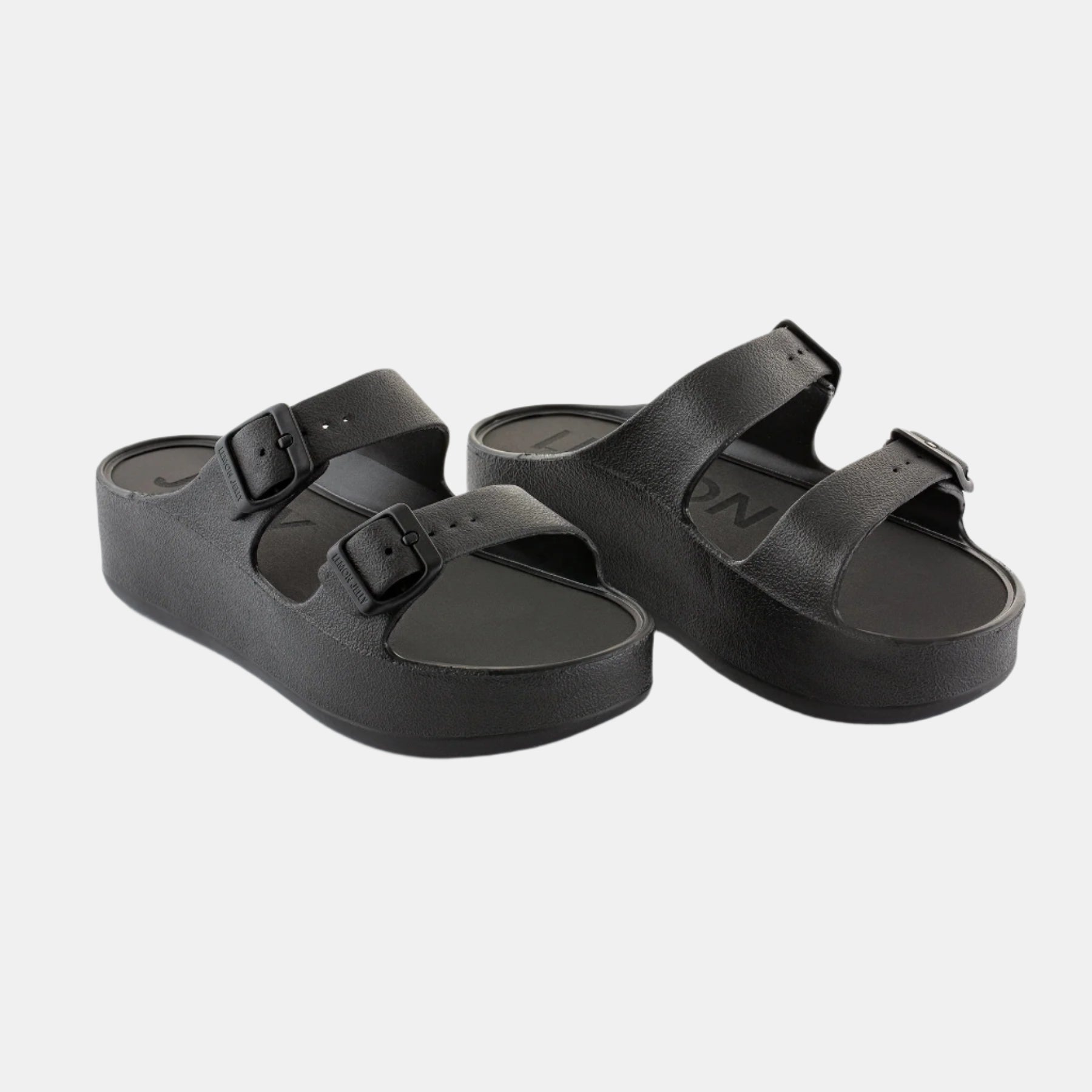 DOUBLE BUCKLE STRAP BLACK WEDGE SANDAL FashionWear Canada