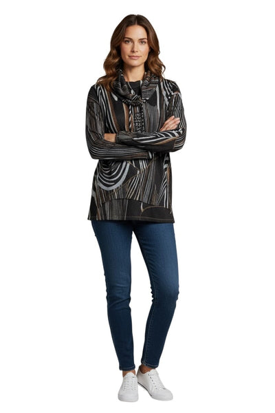 DRAWSTRING COWL NECK BROWN MIX TOP Top Bali 