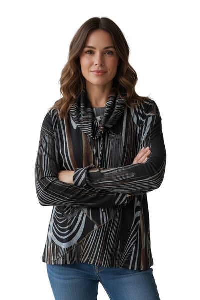 DRAWSTRING COWL NECK BROWN MIX TOP Top Bali XS Brown Mix 