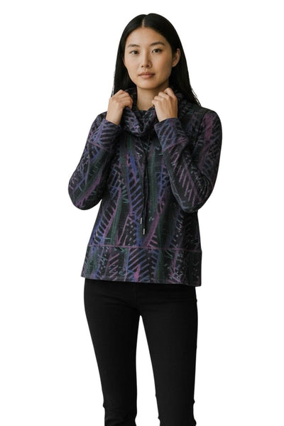 DRAWSTRING COWL NECK PURPLE MIX PRINT TOP Top Bali 