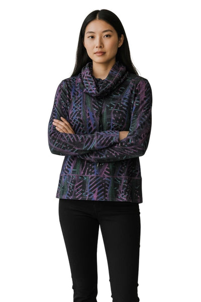 DRAWSTRING COWL NECK PURPLE MIX PRINT TOP Top Bali 