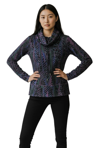 DRAWSTRING COWL NECK PURPLE MIX PRINT TOP Top Bali XS Purple Mix 