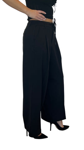 DRAWSTRING PLEATED FRONT WIDE LEG PANT Pants Liverpool 4 Black 