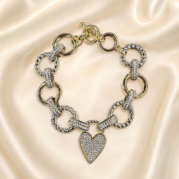 DROP CRYSTAL HEART CIRCLE LINK CHAIN BRACELET Bracelet FashionWear Collection 