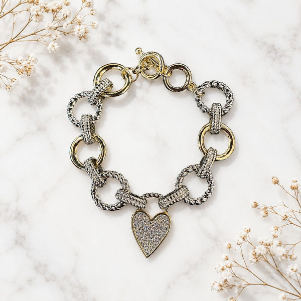 DROP CRYSTAL HEART CIRCLE LINK CHAIN BRACELET Bracelet FashionWear Collection 