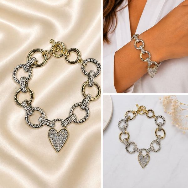 DROP CRYSTAL HEART CIRCLE LINK CHAIN BRACELET Bracelet FashionWear Collection 