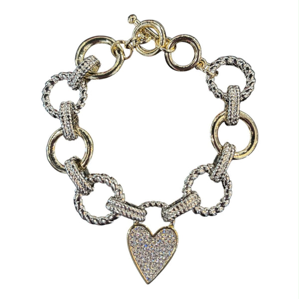 DROP CRYSTAL HEART CIRCLE LINK CHAIN BRACELET Bracelet FashionWear Collection SIlver/Gold 