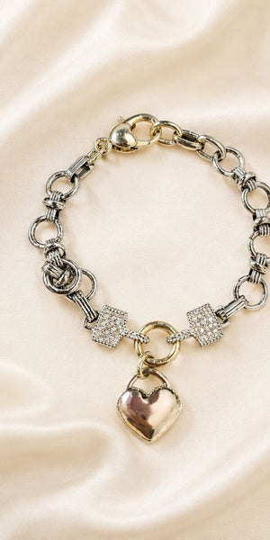 DROP GOLD HEART CRYSTAL LINK CHAIN BRACELET Bracelet FashionWear Collection 