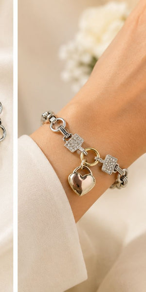 DROP GOLD HEART CRYSTAL LINK CHAIN BRACELET Bracelet FashionWear Collection 