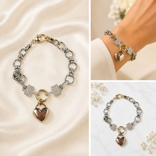 DROP GOLD HEART CRYSTAL LINK CHAIN BRACELET Bracelet FashionWear Collection 