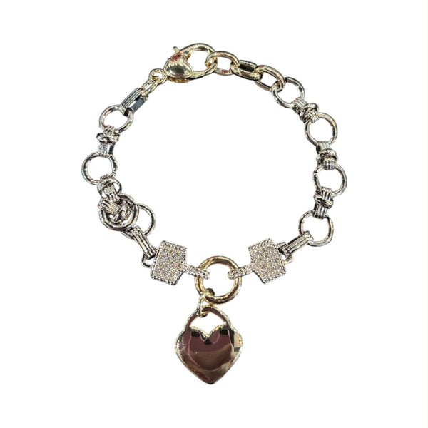 DROP GOLD HEART CRYSTAL LINK CHAIN BRACELET Bracelet FashionWear Collection SIlver/Gold Crystal 
