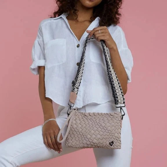 DUSTY PINK WOVEN CROSSBODY Handbag prenelove 