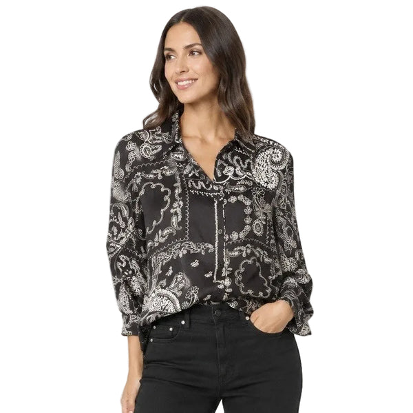 BLACK BANDANA PRINT BUTTON DOWN TOP